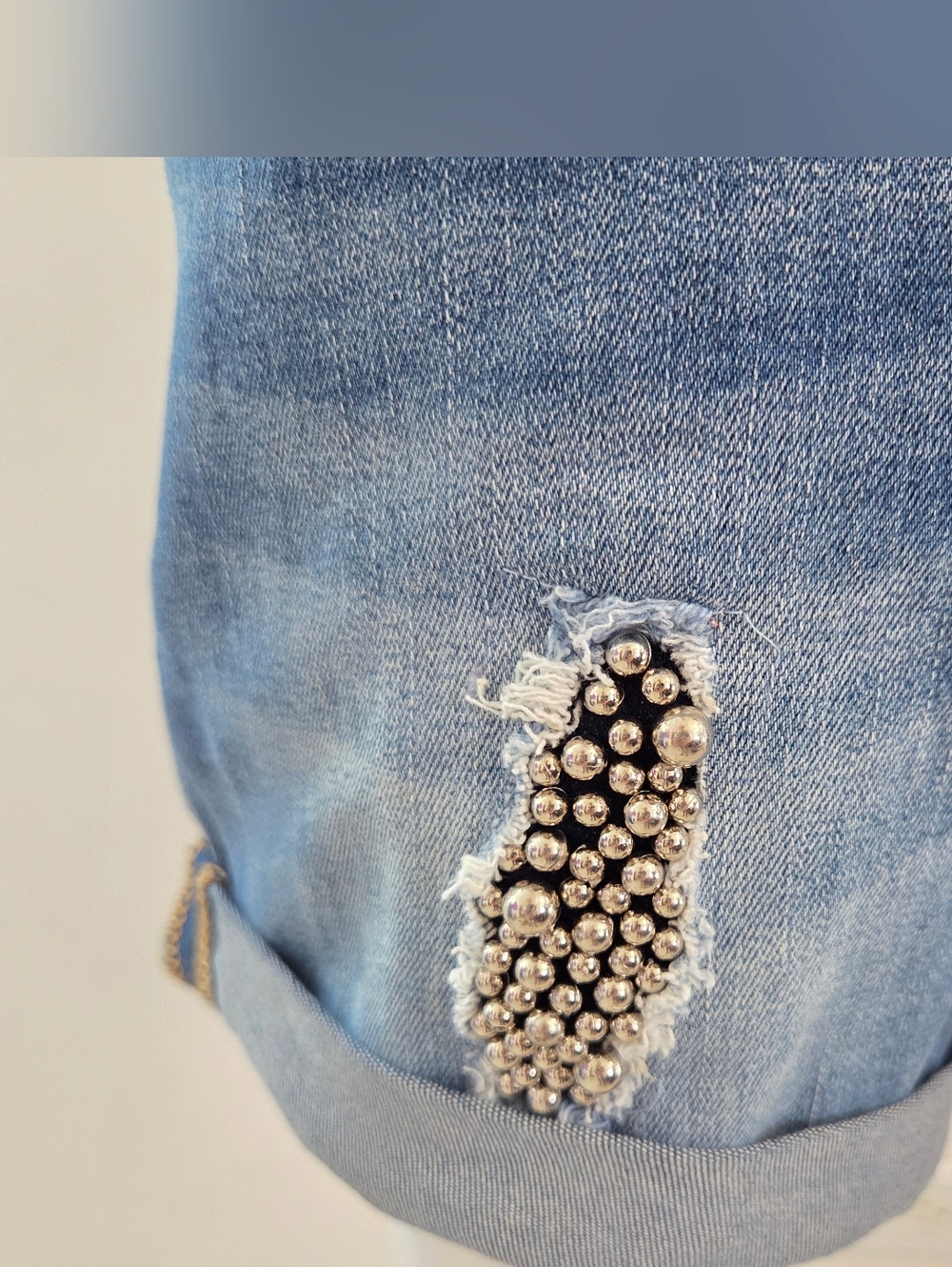 Funky Soul Distressed Studded Denim Short Overalls NWT - Picture 5 of 16